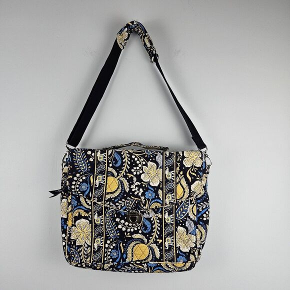 Vera Bradley Attache Brief Case Ellie Blue Elephants Laptop Work School Shoulder - Picture 1 of 11